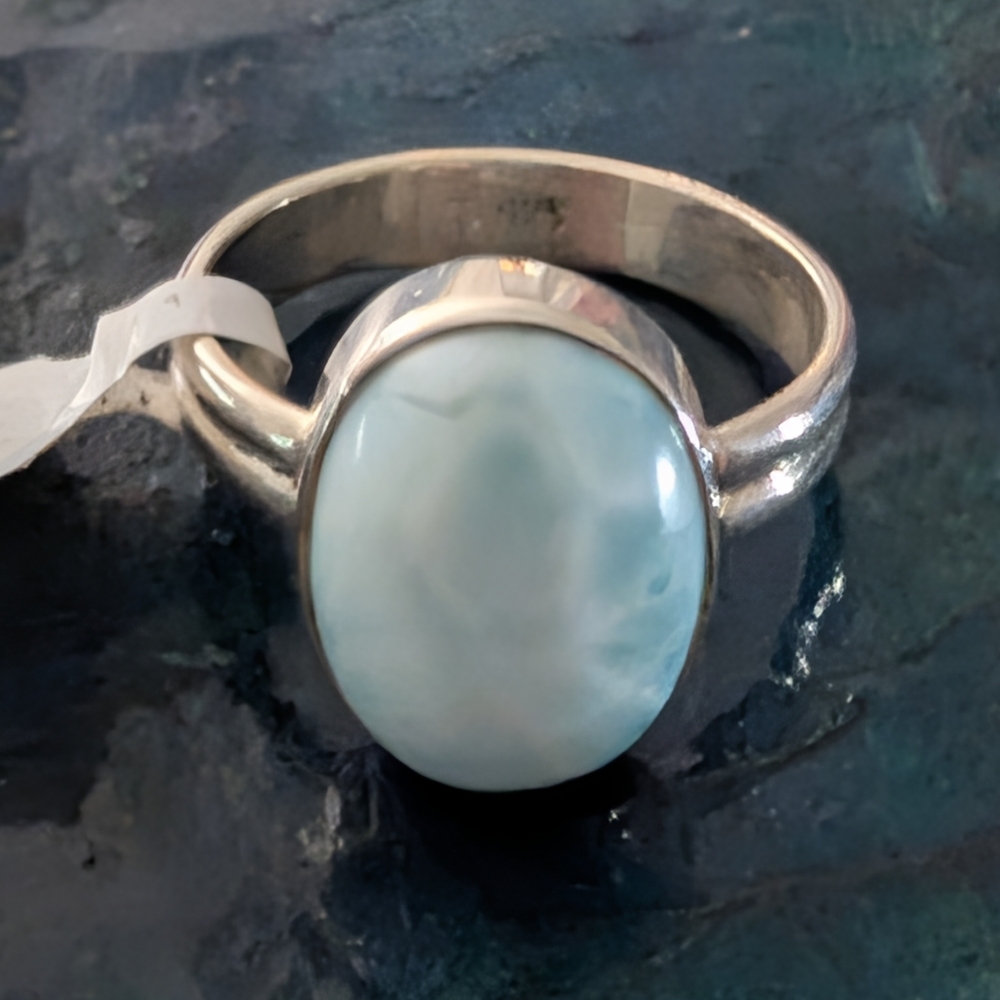 Sterling Silver Rare Natural Dominican Republic Larimar Ring Size 8.5 - Picture 2 of 7